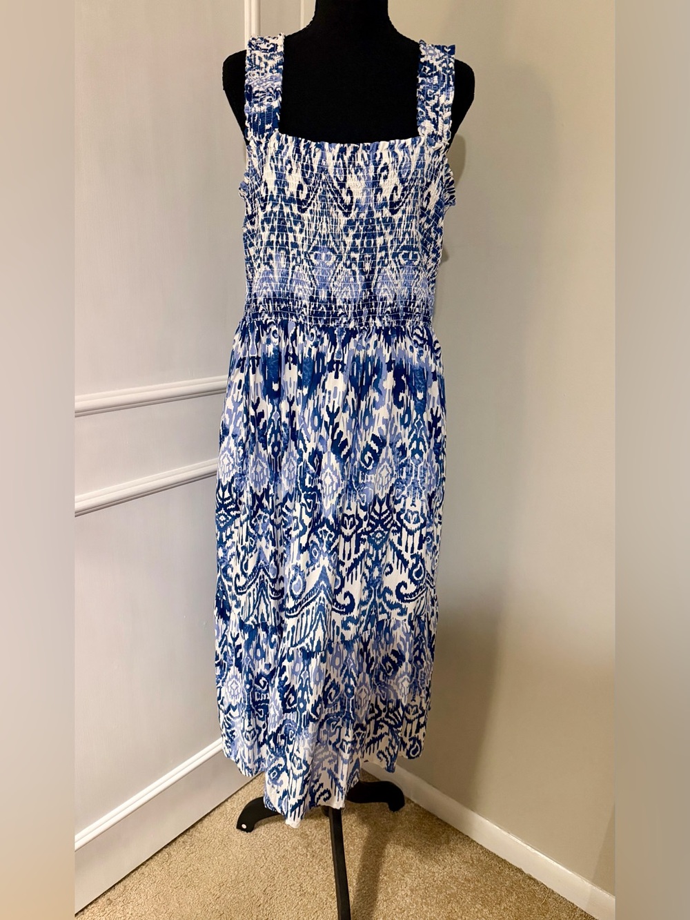 Blue & White Abstract Maxi Dress